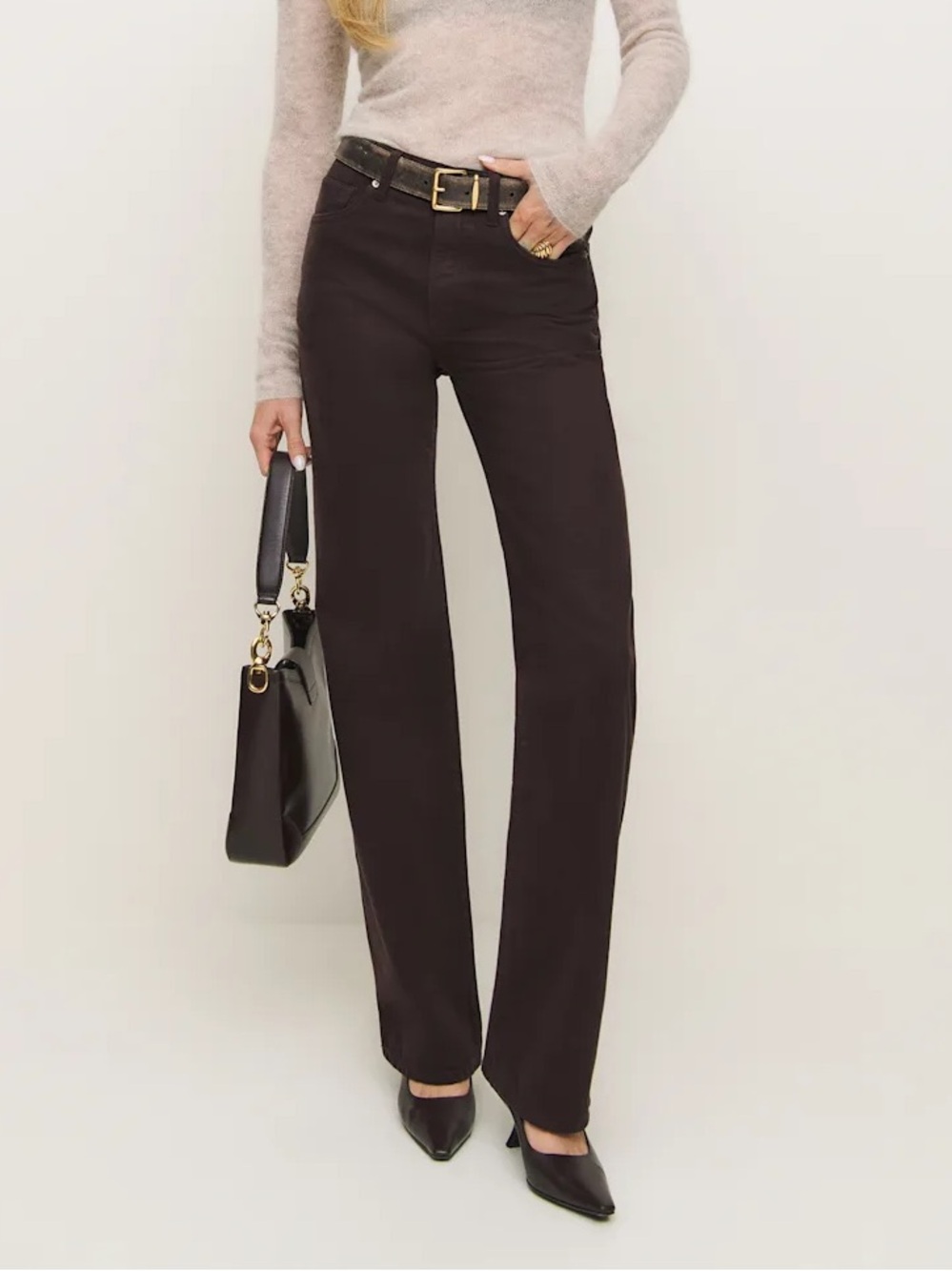 NWT Reformation Straight-Leg Val 90s Mid Rise Jeans in Mole